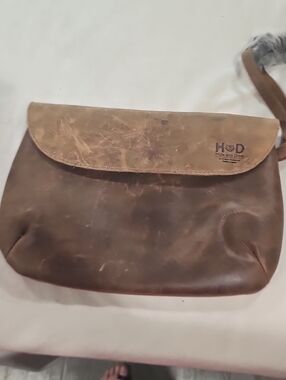 Two-Tone Brown Leather Wristlet Clutch